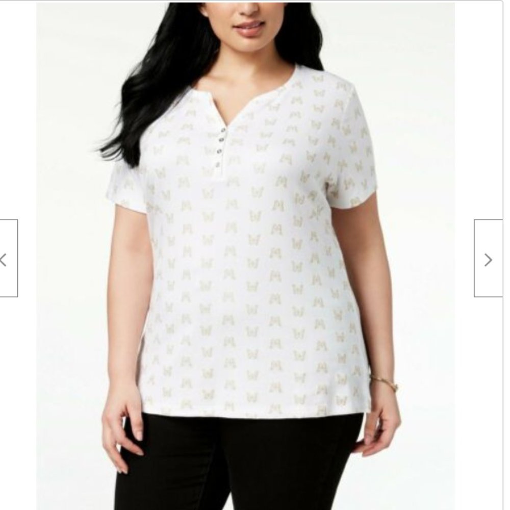 Karen Scott Glitter-Print Henley T-Shirt Size 0X
